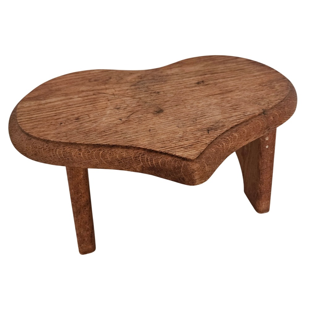 Vintage Handmade Solid Oak Heart Shaped Footstool Rustic Wood Riser Plant Stand